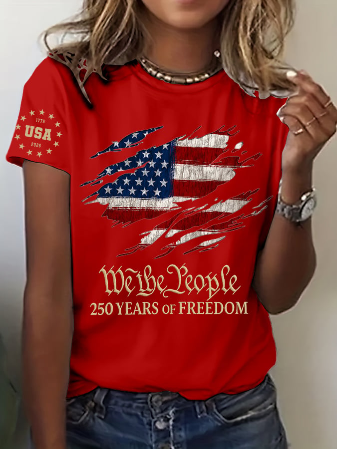 Women's 250th America Anniversary Casual Printed Crew Neck T-Shirt-America250