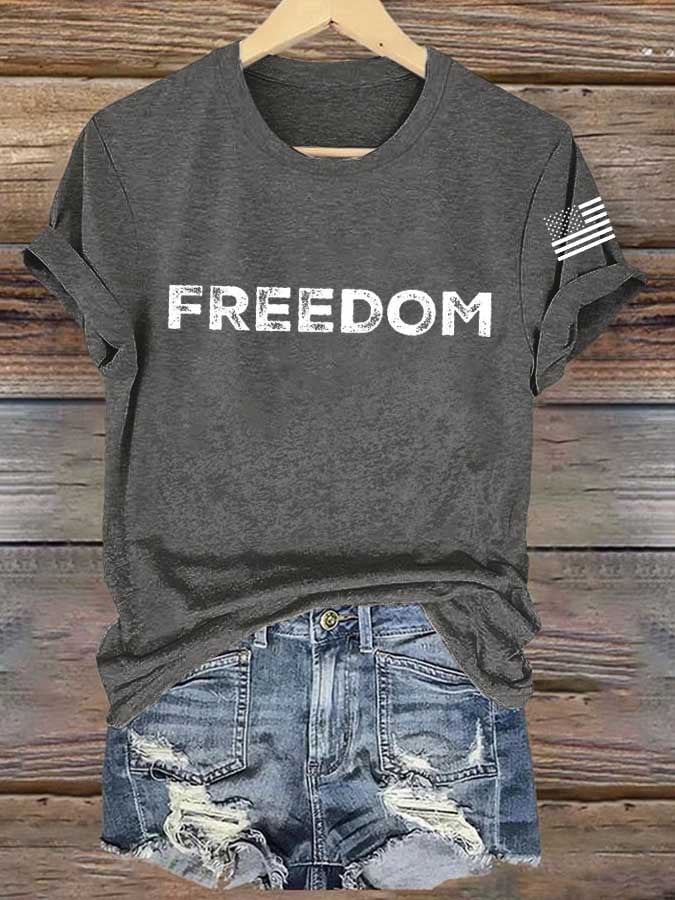 Women's Freedom American Flag Print Casual T-shirt-America250