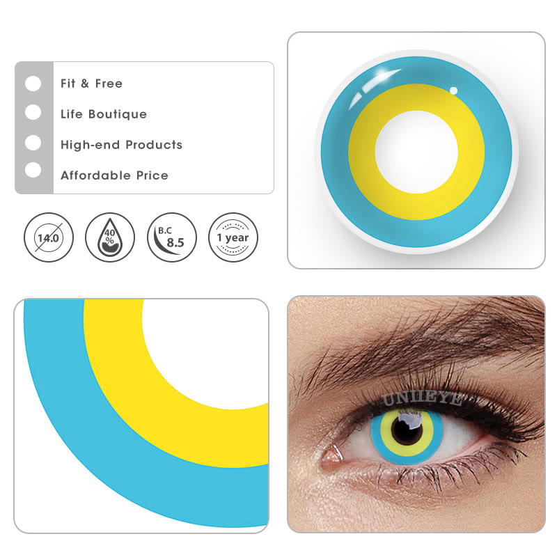 Uniieye Block Blue & Yellow Prescription Cosplay Colored Contact Lenses-UNIIEYE