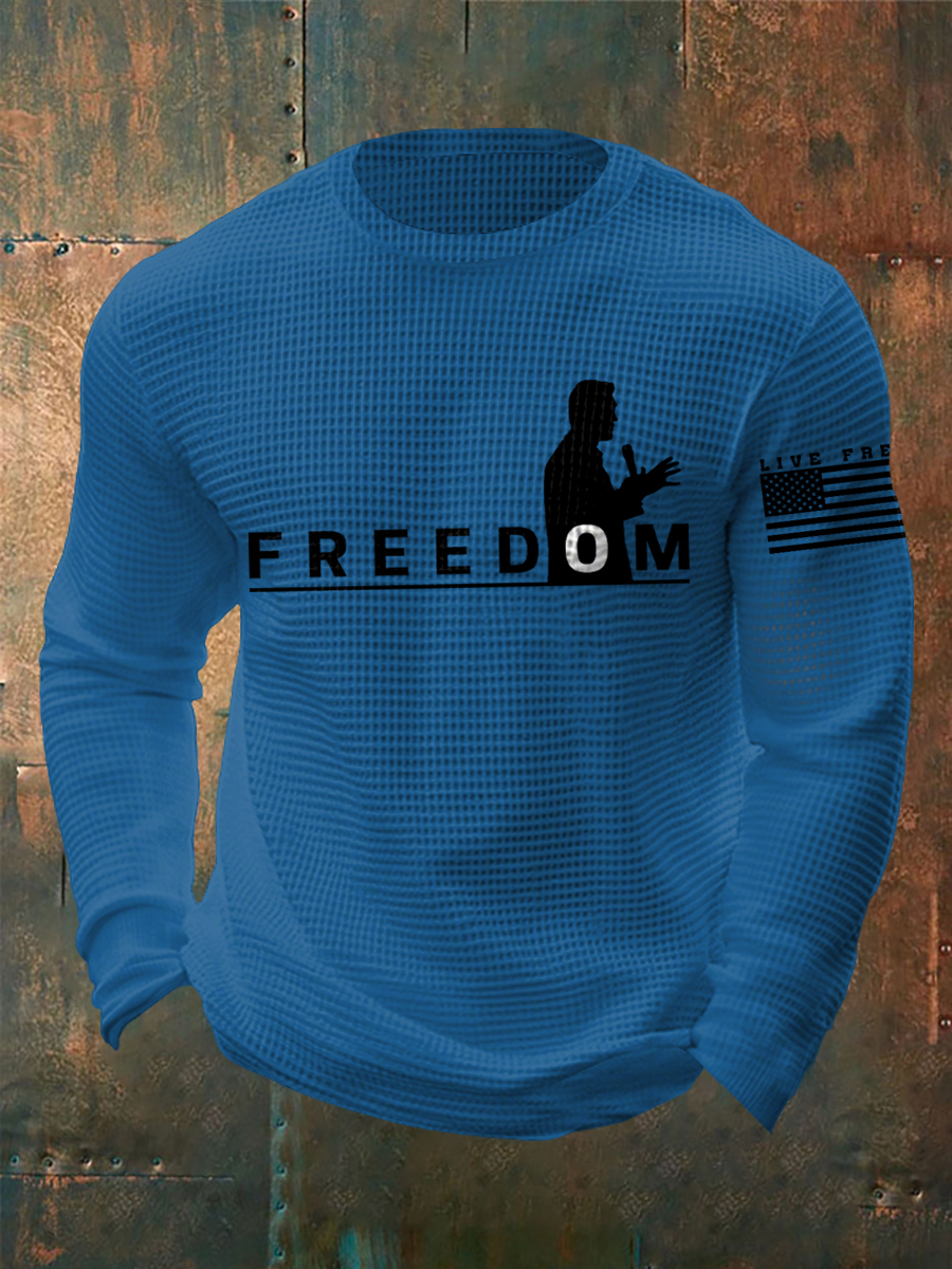 Men's Freedom Live Free Print Waffle Long Sleeve T-Shirt-America250