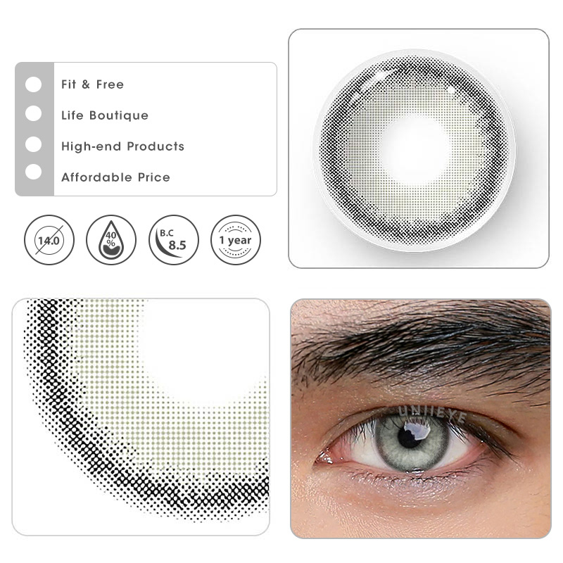 Uniieye Fox's Eye Grey Prescription Men Colored Contact Lenses