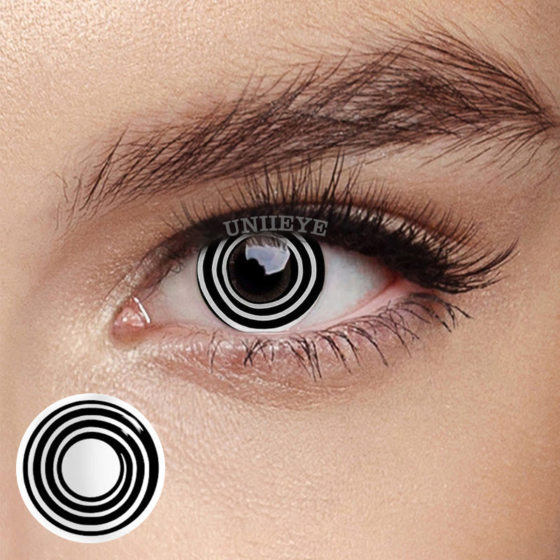Uniieye Black White Spiral Prescription Cosplay Colored Contact Lenses-UNIIEYE