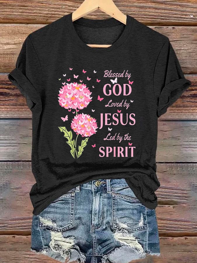 Women's Blessed by God Loved by Jesus Led by the Spirit T-Shirt-America250