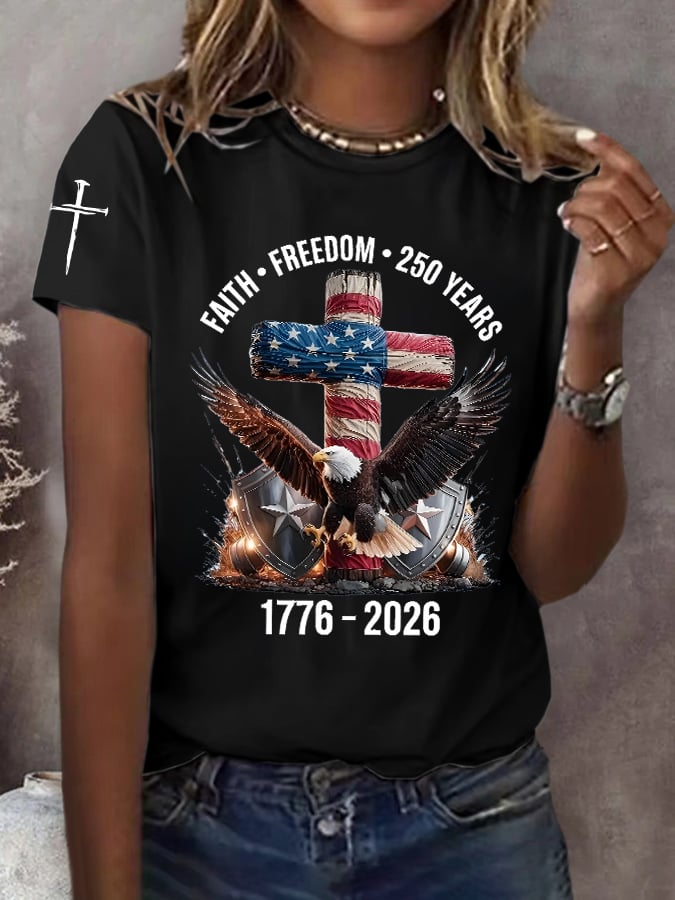 Women's 250th America Anniversary Casual Printed Crew Neck T-Shirt-America250