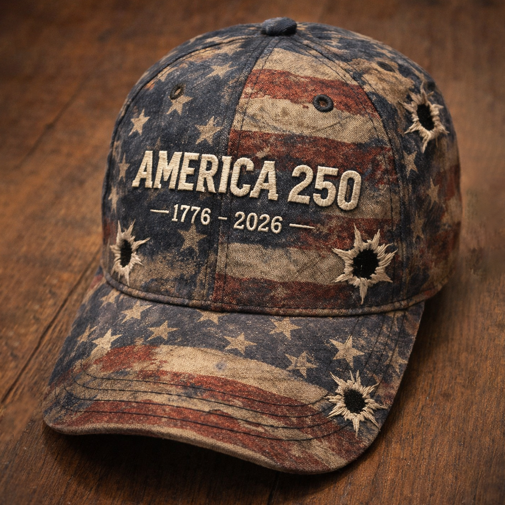 America 250th Anniversary 1776-2026 Vintage Distressed US Flag Bullet Hole Embroidered Baseball Cap-America250
