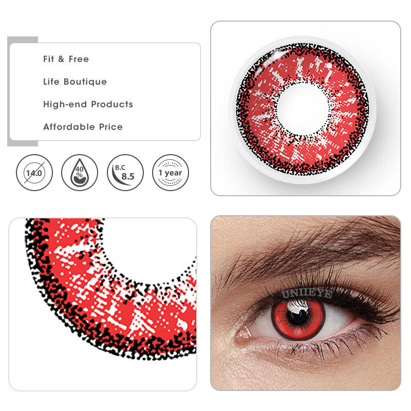 Uniieye Red Prescription Cosplay Colored Contact Lenses-UNIIEYE