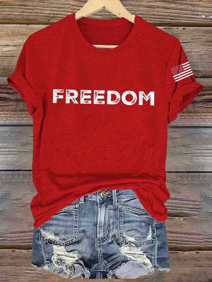 Women's Freedom American Flag Print Casual T-shirt-America250
