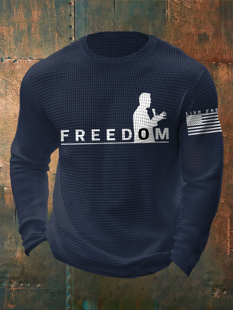 Men's Freedom Live Free Print Waffle Long Sleeve T-Shirt-America250