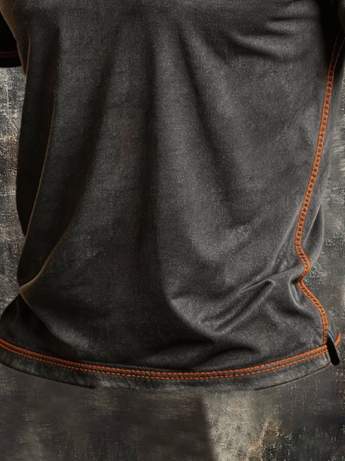 Men's Vintage-Style Washed Cotton T-Shirt with Contrast Stitching-America250