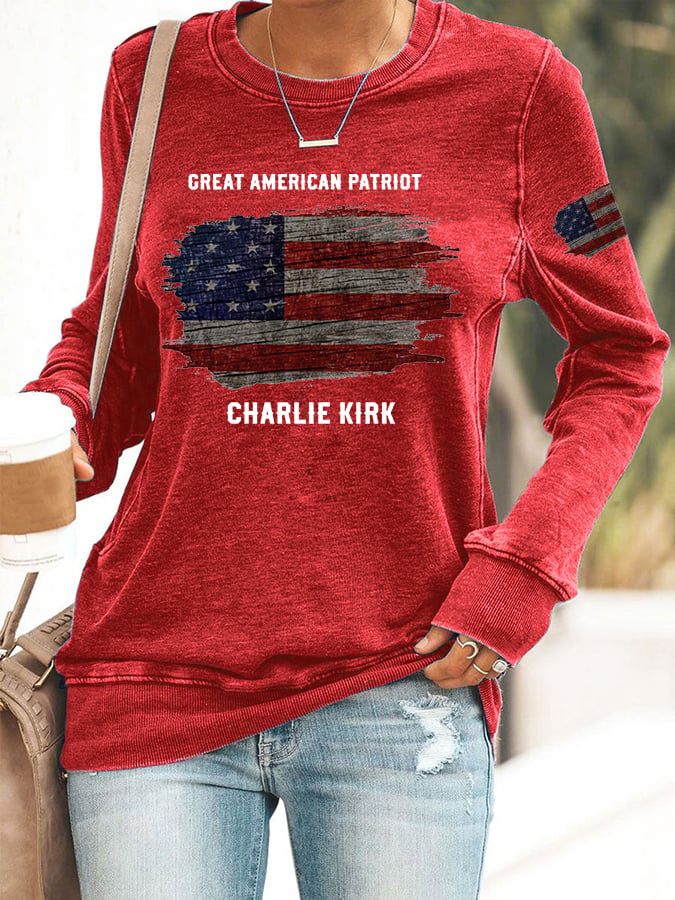 Women's Great American Patriotic Print Round Neck Sweatshirt-America250
