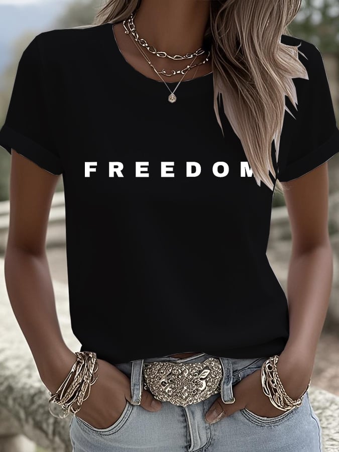 Women's Freedom Printed Round Neck T-Shirt-America250
