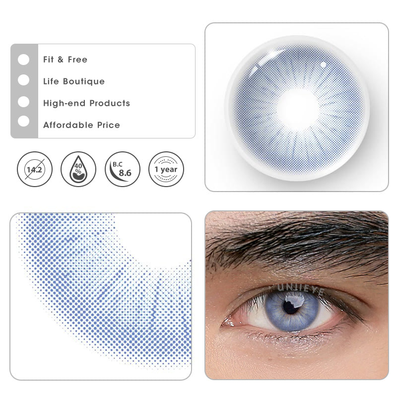 Uniieye Rome Times Blue Prescription Men Colored Contact Lenses