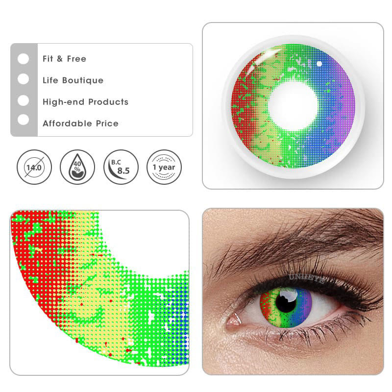 Uniieye Pride Day Multi Rainbow Prescription Cosplay Colored Contact Lenses-UNIIEYE