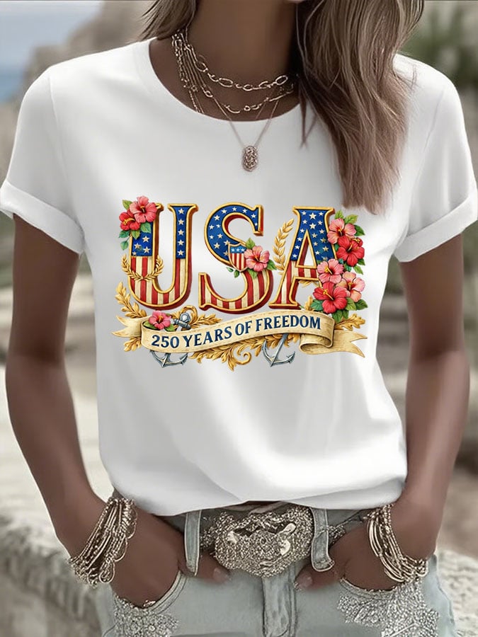 Women's Anniversary Printed Crew Neck T-Shirt-America250