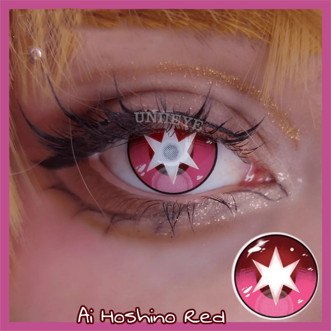 Uniieye Blind Ai Hoshino Red Cosplay Colored Contact Lenses-UNIIEYE