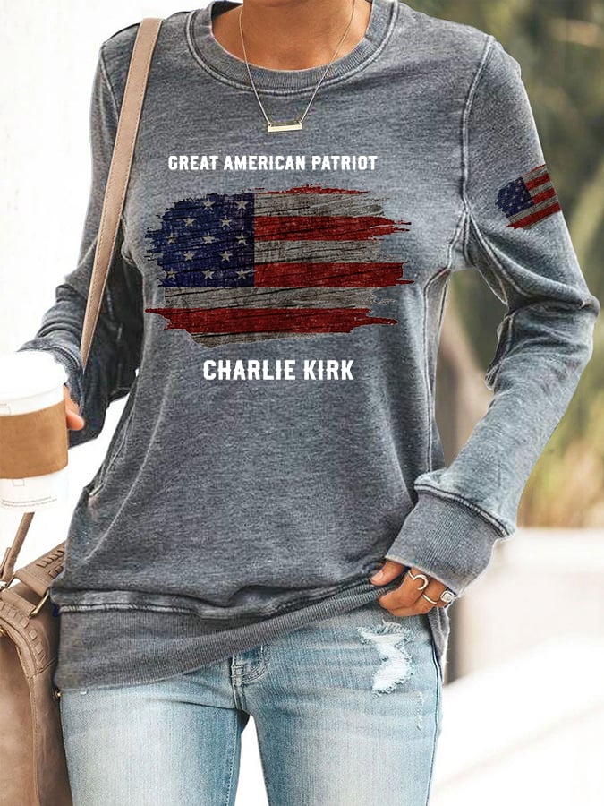 Women's Great American Patriotic Print Round Neck Sweatshirt-America250
