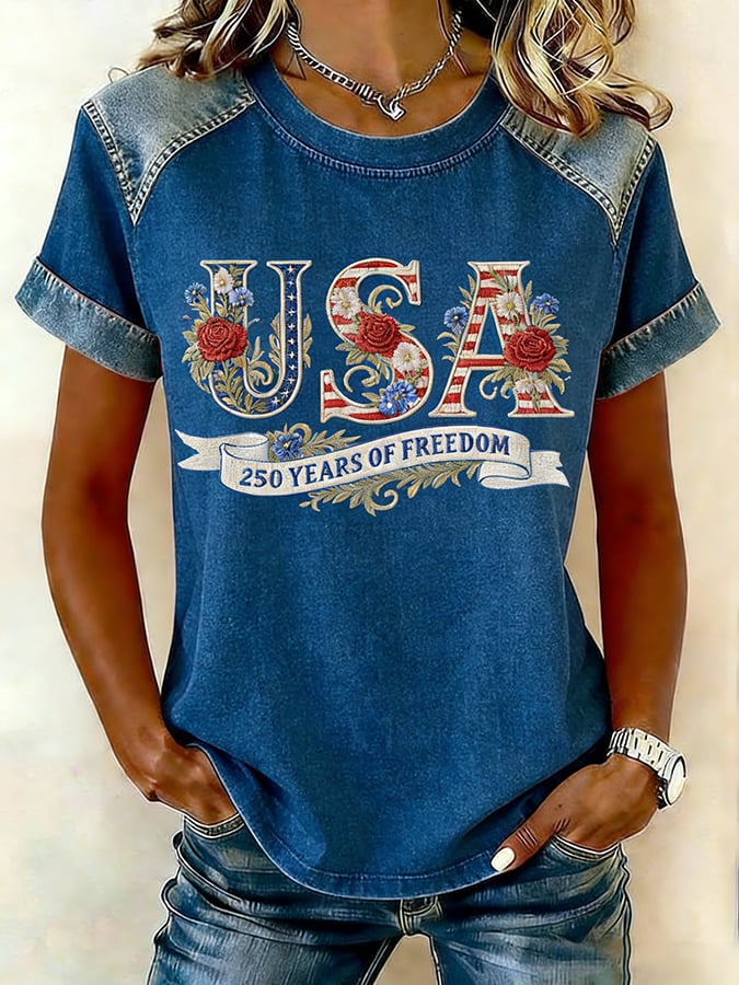 Women's American 250th Anniversary Print Crew Neck Top-America250
