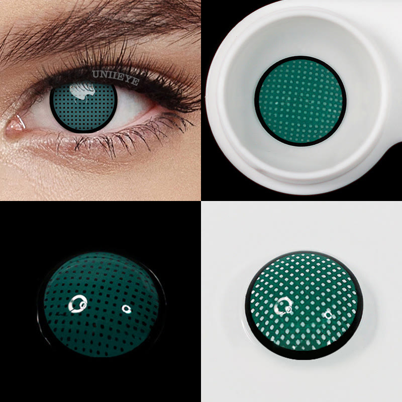 Uniieye Blind Dark Green Manson Mesh Prescription Cosplay Colored Contact Lenses-UNIIEYE