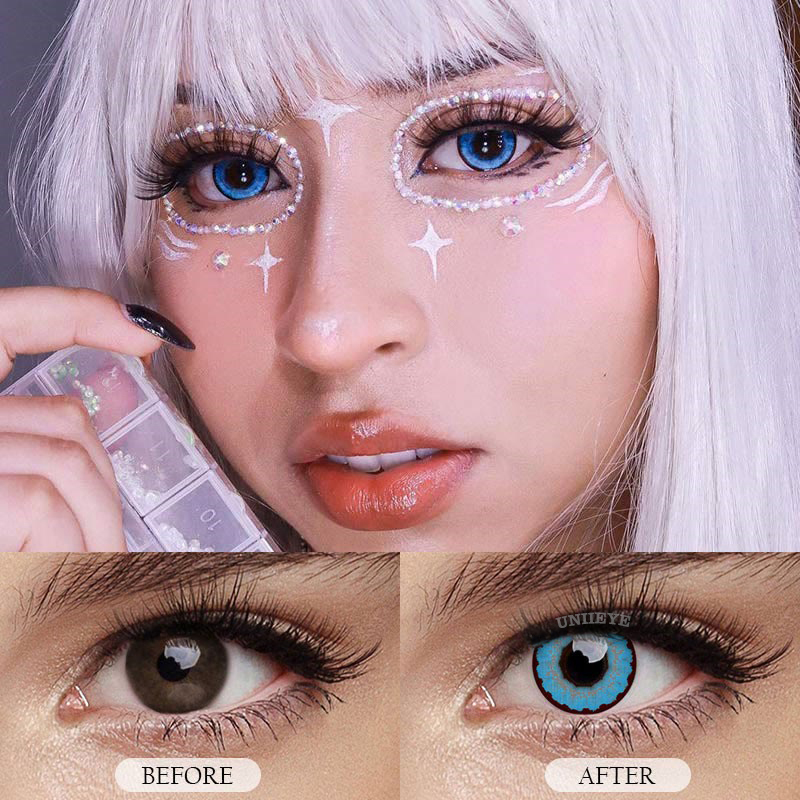 Uniieye Sunflower Blue Prescription Cosplay Colored Contact Lenses-UNIIEYE