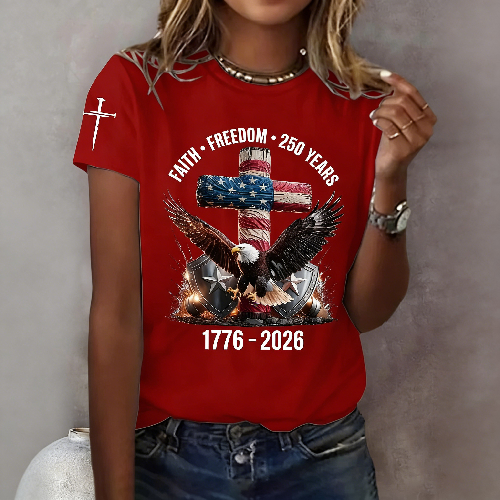 Women's 250th America Anniversary Casual Printed Crew Neck T-Shirt-America250