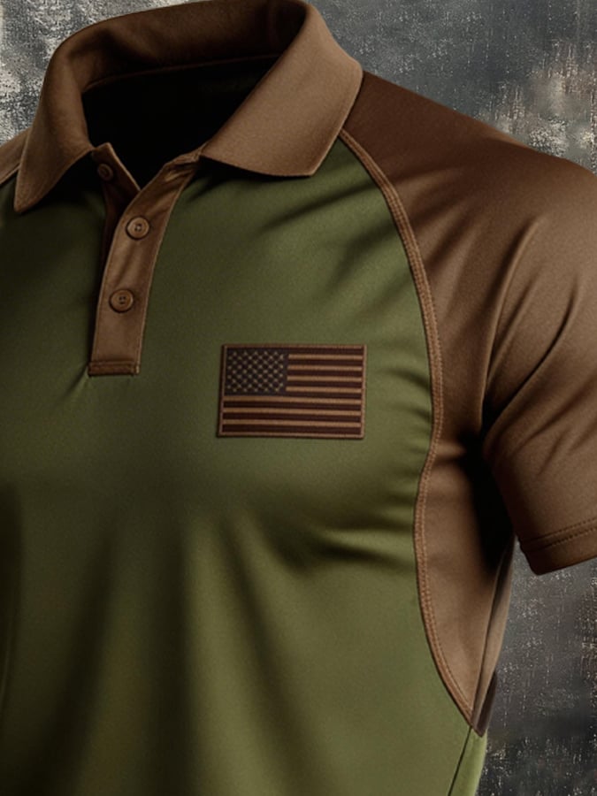 Men's Retro Patriot Color Block Polo Collar Short Sleeve-America250