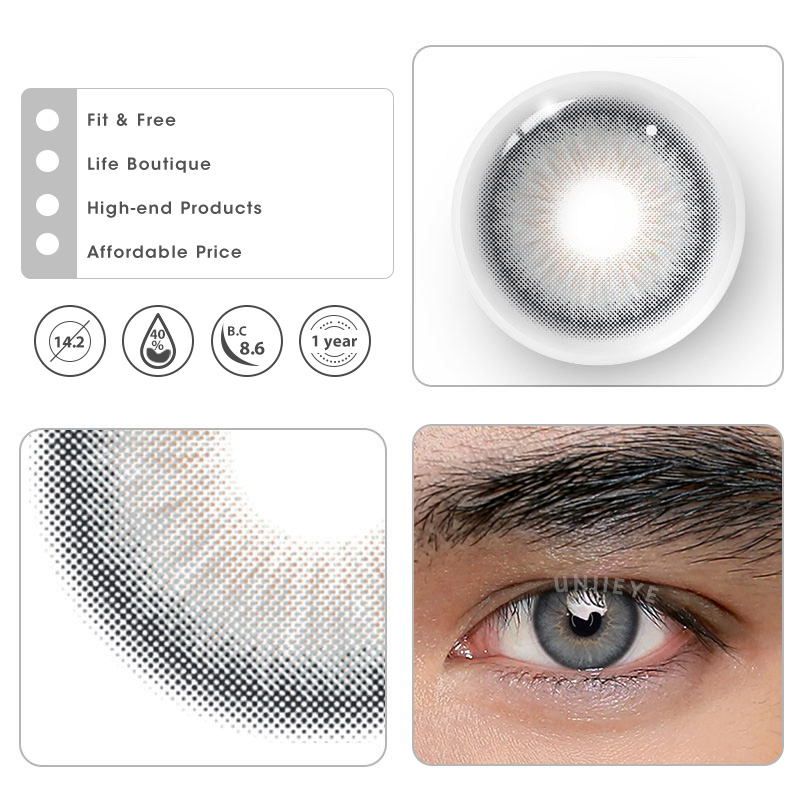 Uniieye Deepwater Zone Grey Prescription Men Colored Contact Lenses