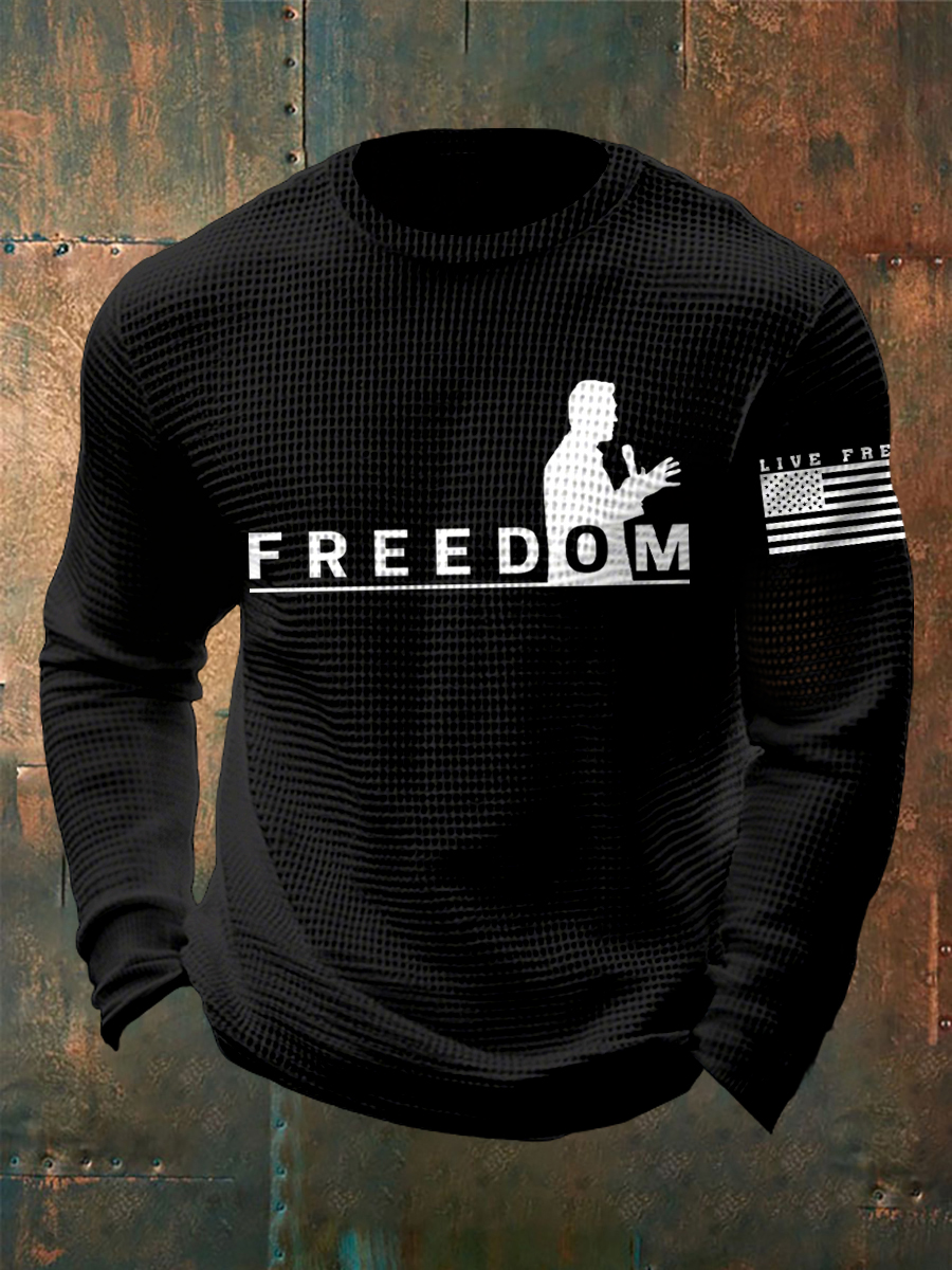 Men's Freedom Live Free Print Waffle Long Sleeve T-Shirt-America250