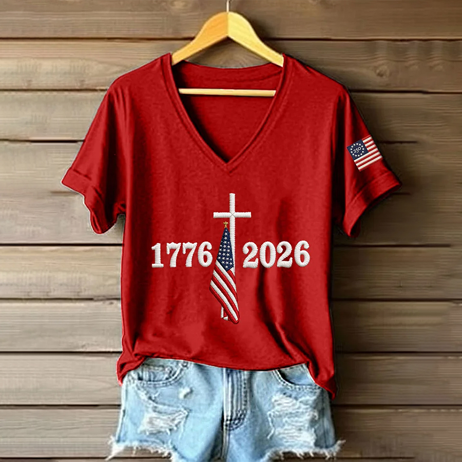 Women's 250th Anniversary Embroidered V-Neck T-Shirt-America250
