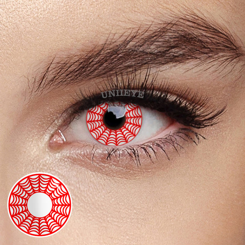 Uniieye Spider Web Red Prescription Cosplay Colored Contact Lenses-UNIIEYE