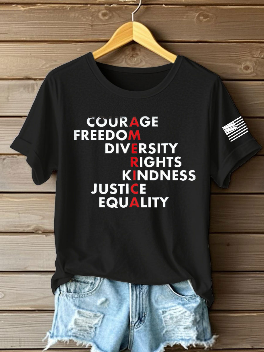 Women's  Freedom Printed Iron On Short Sleeve T-Shirt-America250