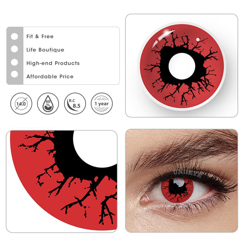 Uniieye Bloody Eye Red Prescription Cosplay Colored Contact Lenses-UNIIEYE