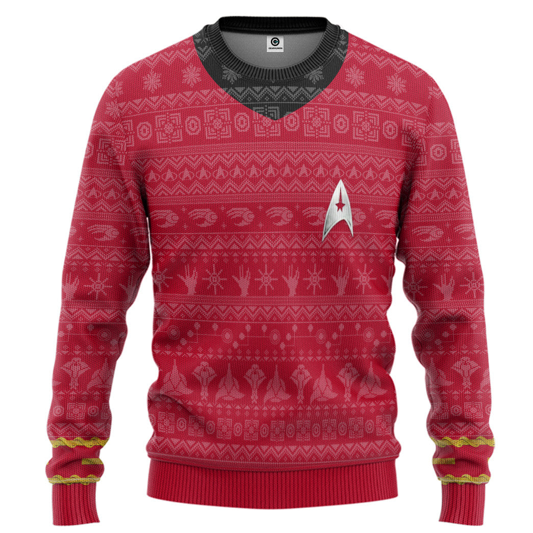 3D S.T The Original Series 1966 1969 Red Ugly Christmas Ugly Sweater