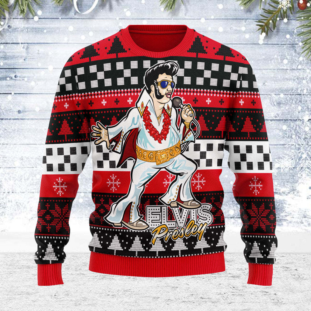 Gearhomie Elvis Fatley Meme Christmas Ugly Sweatshirt