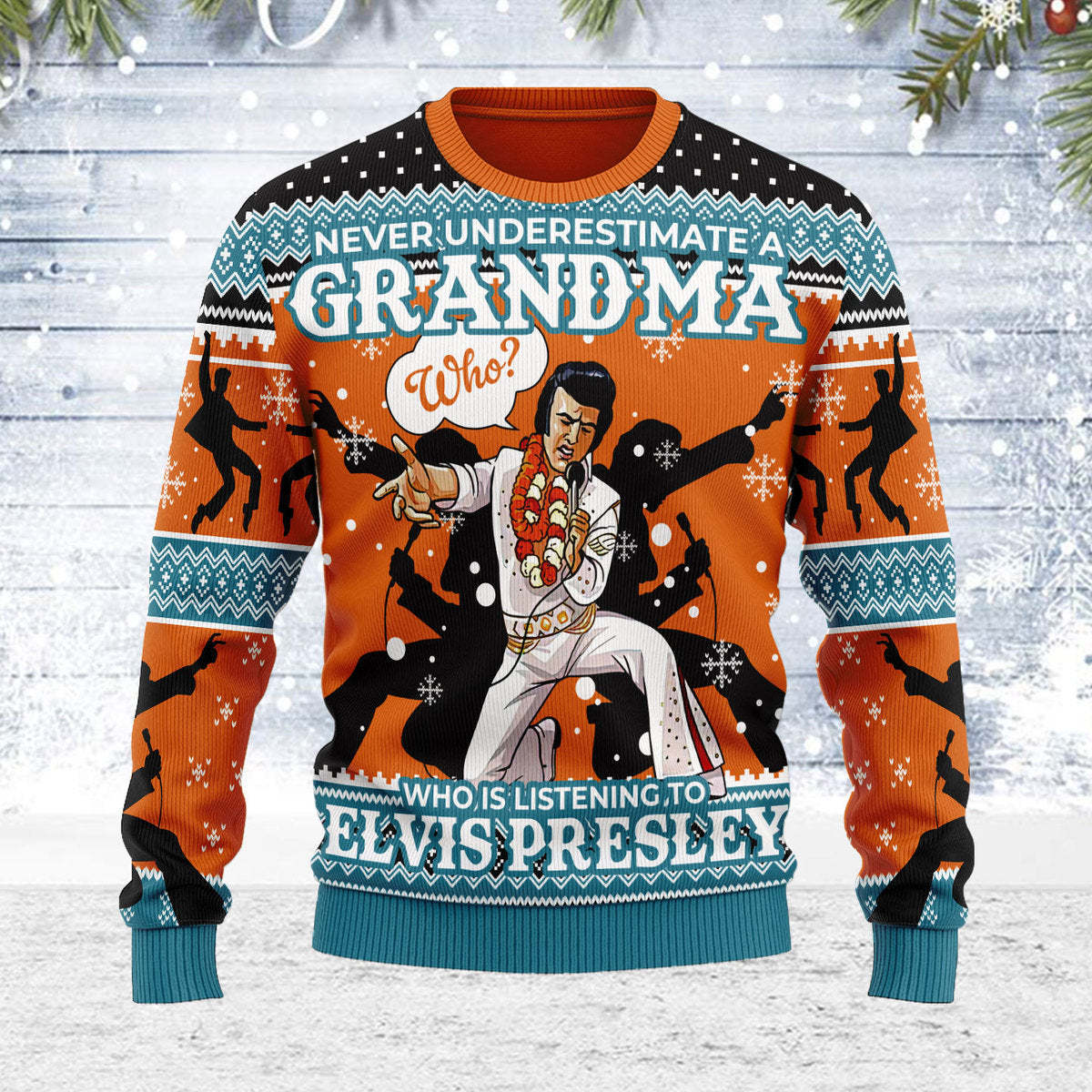 Gearhomie Who is Listening to Elvis Presley Christmas Ugly Sweater