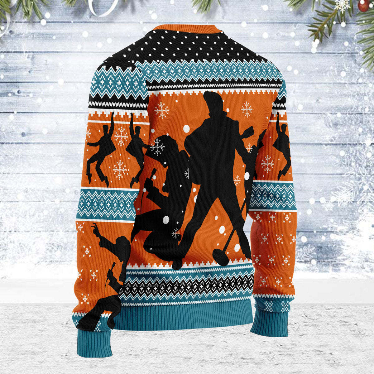 Gearhomie Who is Listening to Elvis Presley Christmas Ugly Sweater