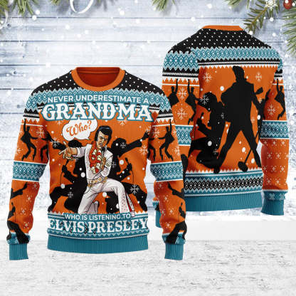 Gearhomie Who is Listening to Elvis Presley Christmas Ugly Sweater