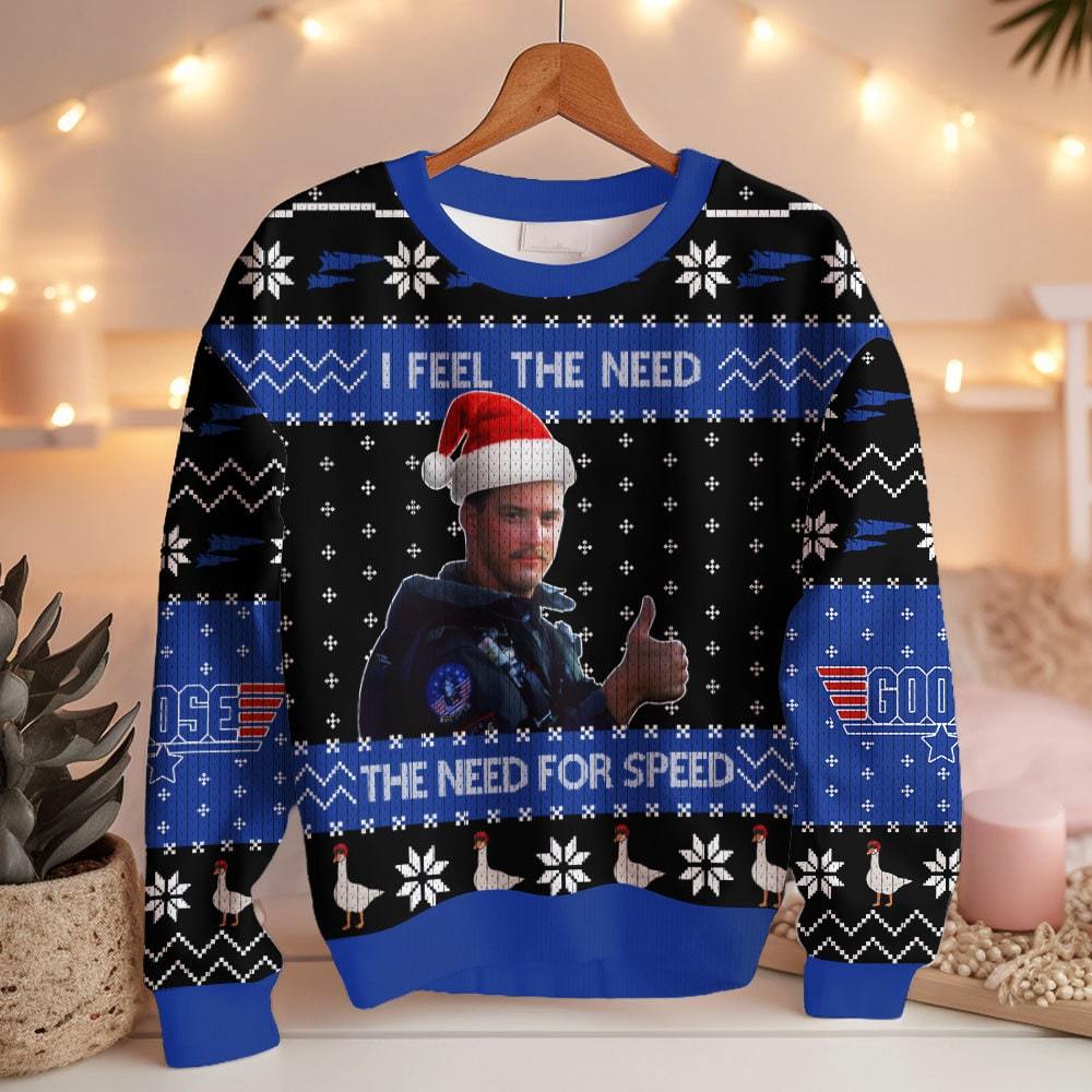 Goose Top Gun, I feel the need the need for speed Christmas Ugly Sweater