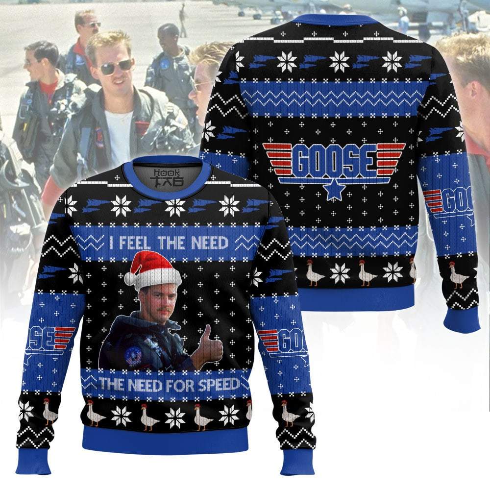 Goose Top Gun, I feel the need the need for speed Christmas Ugly Sweater