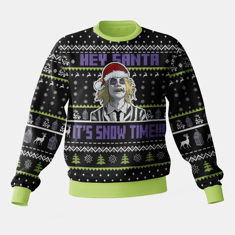 Beetlejuice  It Snow Time  Christmas Ugly Sweater