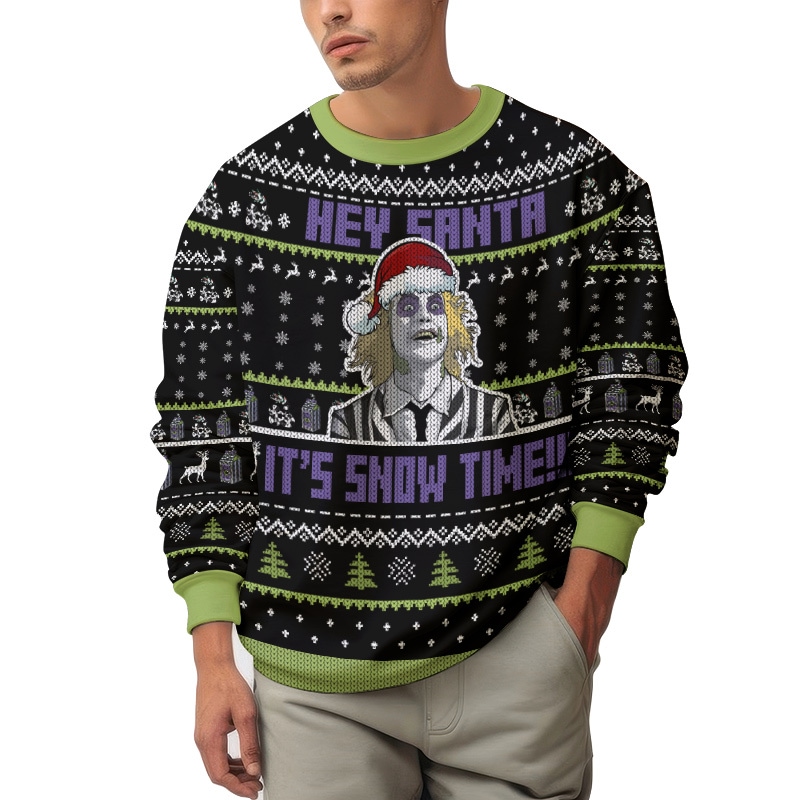 Beetlejuice  It Snow Time  Christmas Ugly Sweater