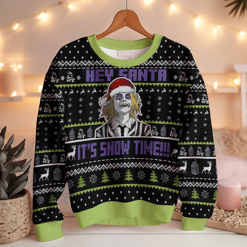 Beetlejuice  It Snow Time  Christmas Ugly Sweater