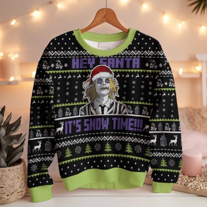 Beetlejuice  It Snow Time  Christmas Ugly Sweater