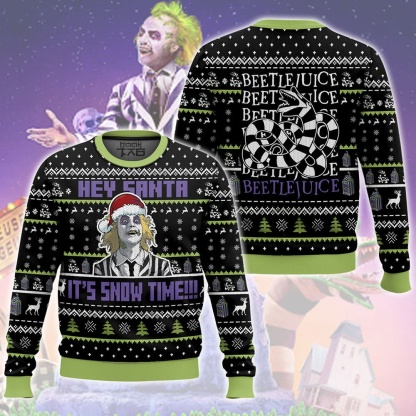 Beetlejuice  It Snow Time  Christmas Ugly Sweater