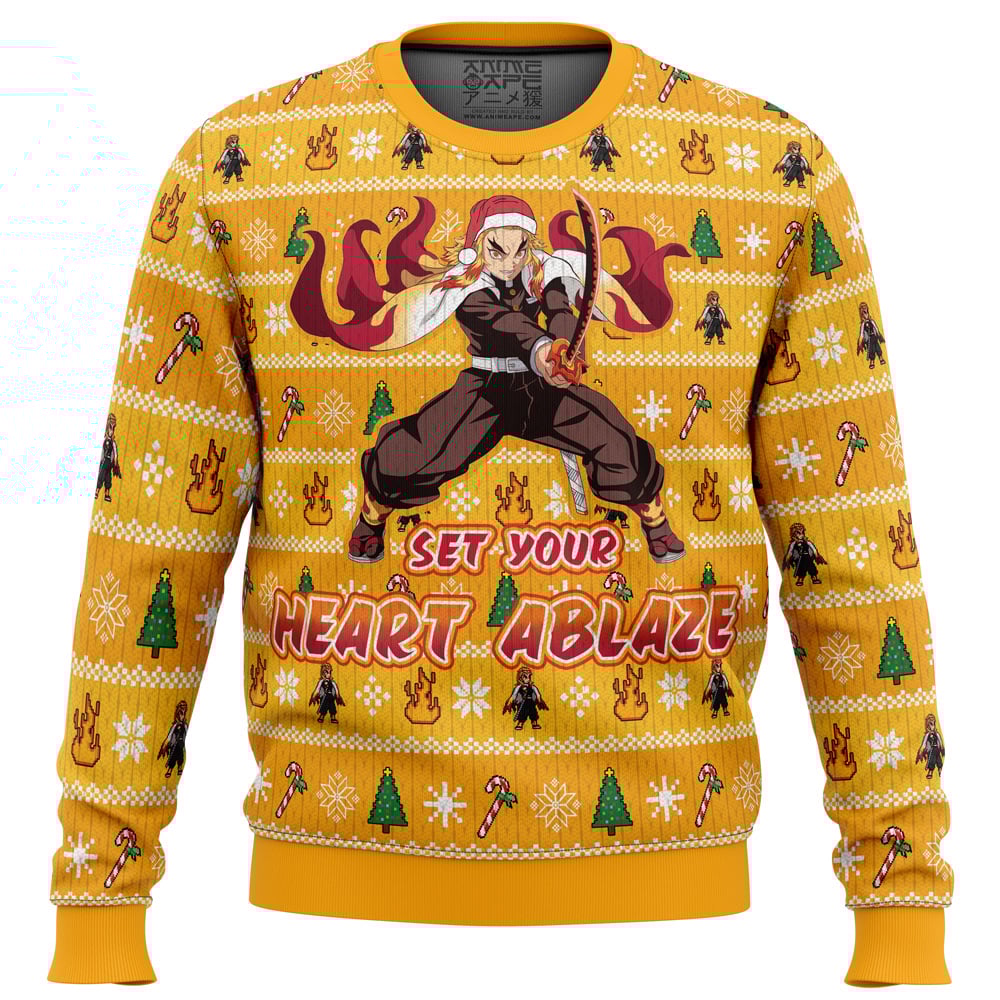Heart Ablaze Rengoku Demon Slayer Christmas Ugly Sweater