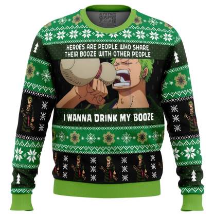 I Wanna Drink My Booze Zoro OP Pirates Ugly Christmas Sweater