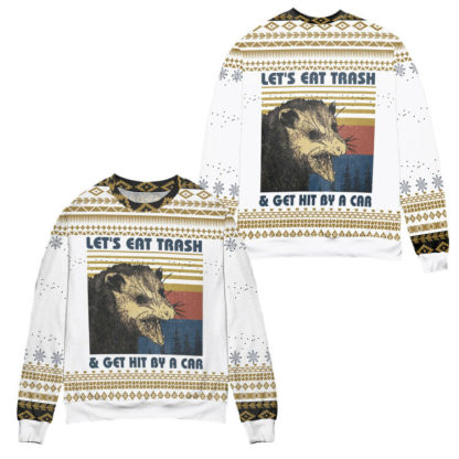 Let’s Eat Trash   Get Hit By A Car Opossum Ugly Christmas Sweater
