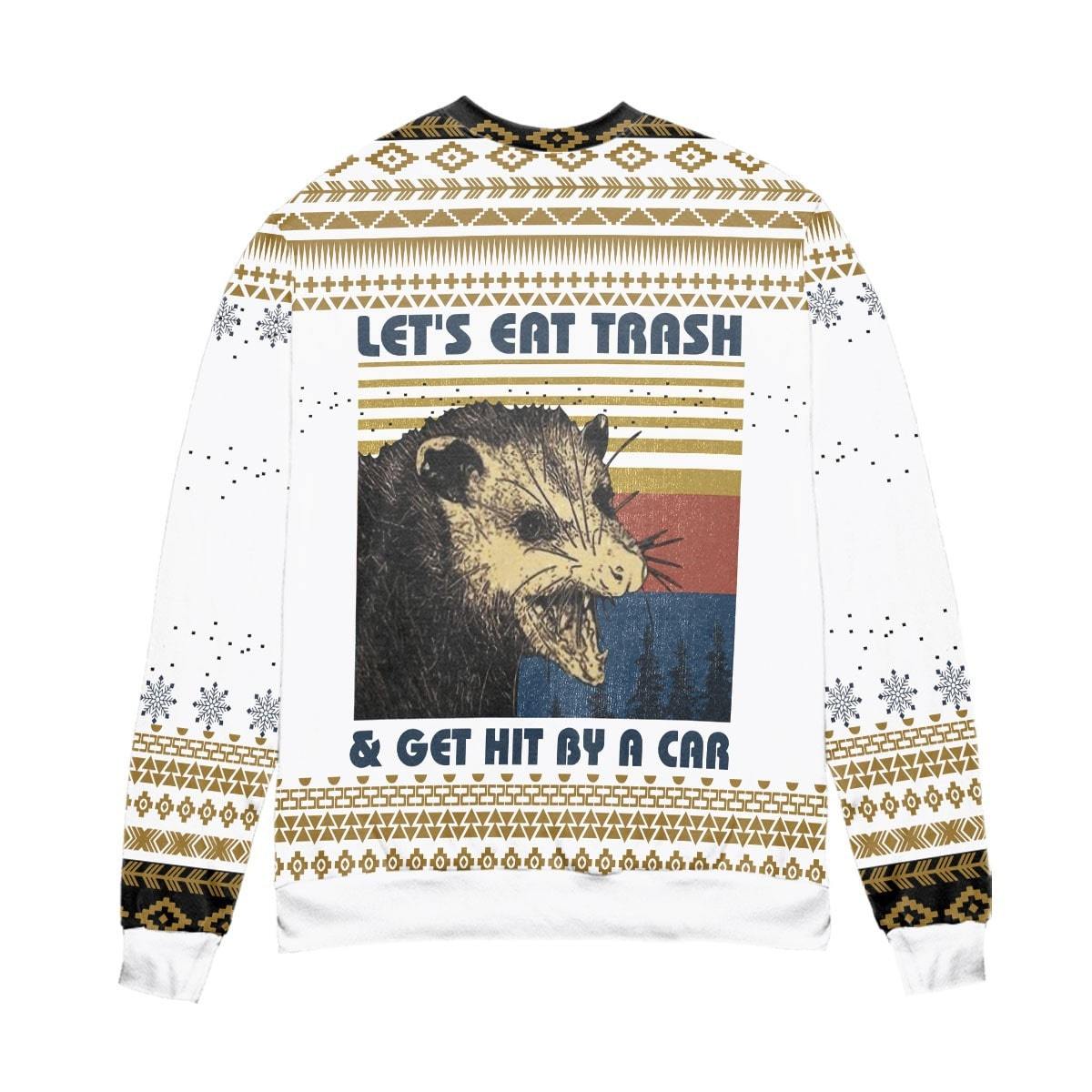 Let’s Eat Trash Get Hit By A Car Opossum Ugly Christmas Sweater