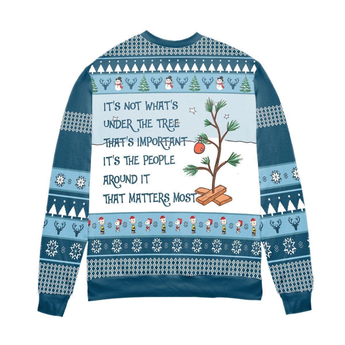 Snoopy And Charlie Brown It’s Not What Under The Tree Ugly Christmas Sweater