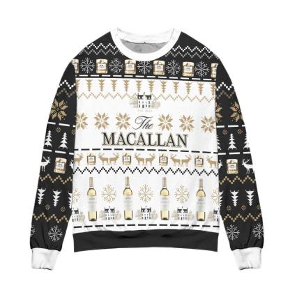 The Macallan Whisky Reindeer Snowflake Pattern Christmas Ugly Sweater