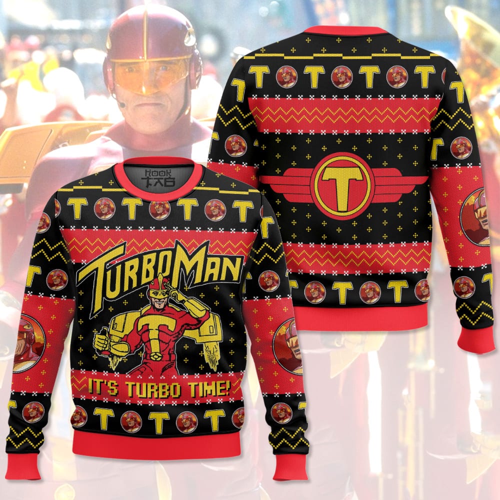 It s Turbo Time! Turbo Man Jingle All the Way Ugly Sweater